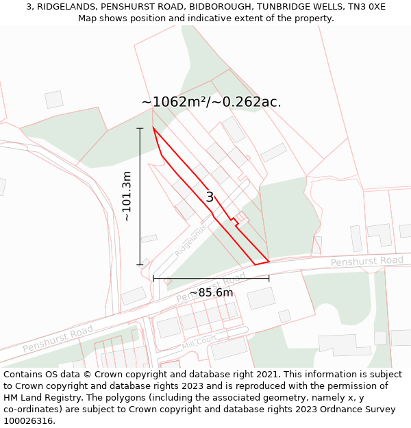 3, RIDGELANDS, PENSHURST ROAD, BIDBOROUGH, TUNBRIDGE WELLS, TN3 0XE: Plot and title map