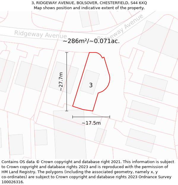 3, RIDGEWAY AVENUE, BOLSOVER, CHESTERFIELD, S44 6XQ: Plot and title map