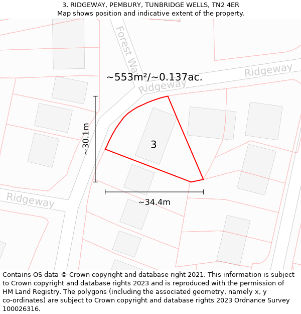 3, RIDGEWAY, PEMBURY, TUNBRIDGE WELLS, TN2 4ER: Plot and title map