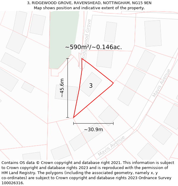 3, RIDGEWOOD GROVE, RAVENSHEAD, NOTTINGHAM, NG15 9EN: Plot and title map