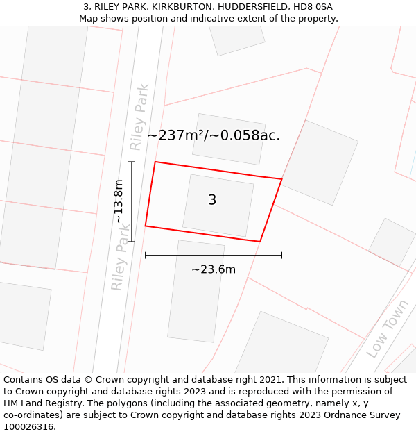 3, RILEY PARK, KIRKBURTON, HUDDERSFIELD, HD8 0SA: Plot and title map