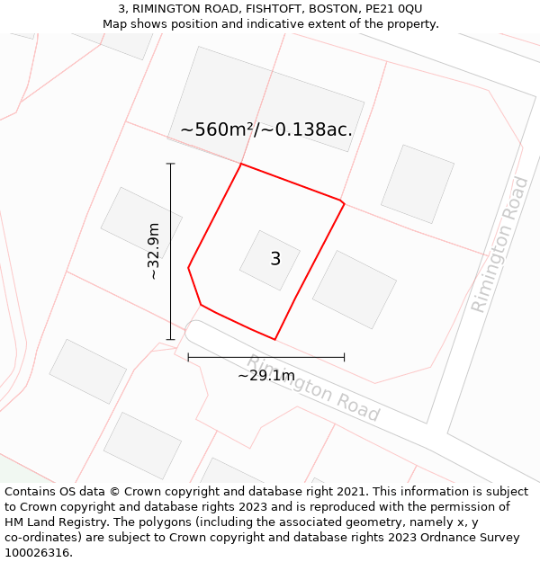 3, RIMINGTON ROAD, FISHTOFT, BOSTON, PE21 0QU: Plot and title map