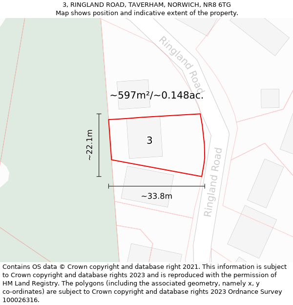 3, RINGLAND ROAD, TAVERHAM, NORWICH, NR8 6TG: Plot and title map