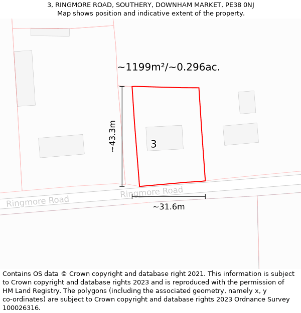 3, RINGMORE ROAD, SOUTHERY, DOWNHAM MARKET, PE38 0NJ: Plot and title map