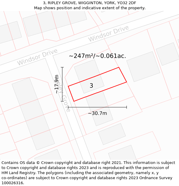 3, RIPLEY GROVE, WIGGINTON, YORK, YO32 2DF: Plot and title map