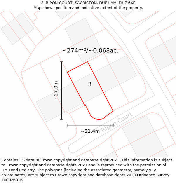 3, RIPON COURT, SACRISTON, DURHAM, DH7 6XF: Plot and title map