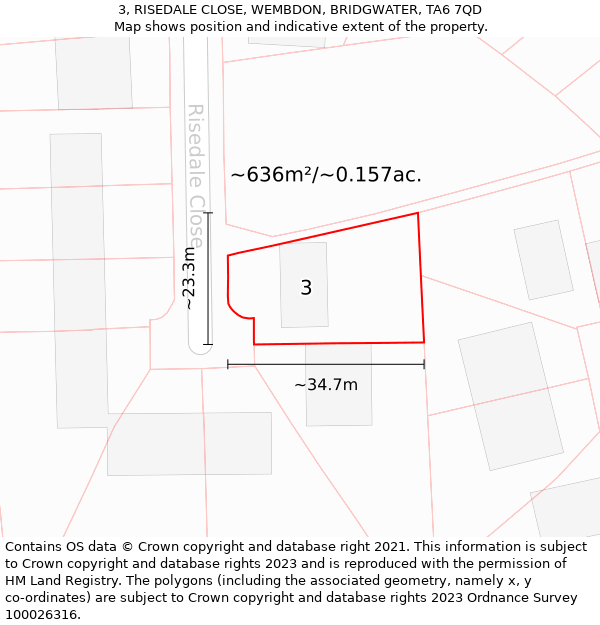 3, RISEDALE CLOSE, WEMBDON, BRIDGWATER, TA6 7QD: Plot and title map