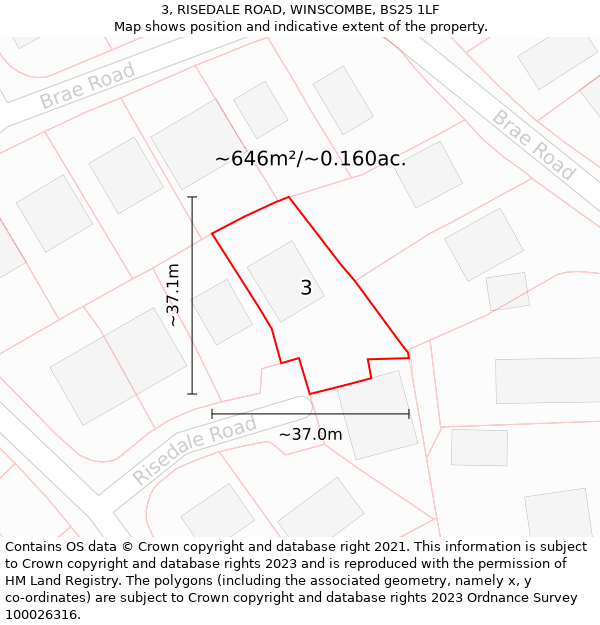 3, RISEDALE ROAD, WINSCOMBE, BS25 1LF: Plot and title map