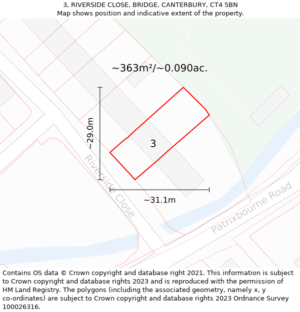 3, RIVERSIDE CLOSE, BRIDGE, CANTERBURY, CT4 5BN: Plot and title map