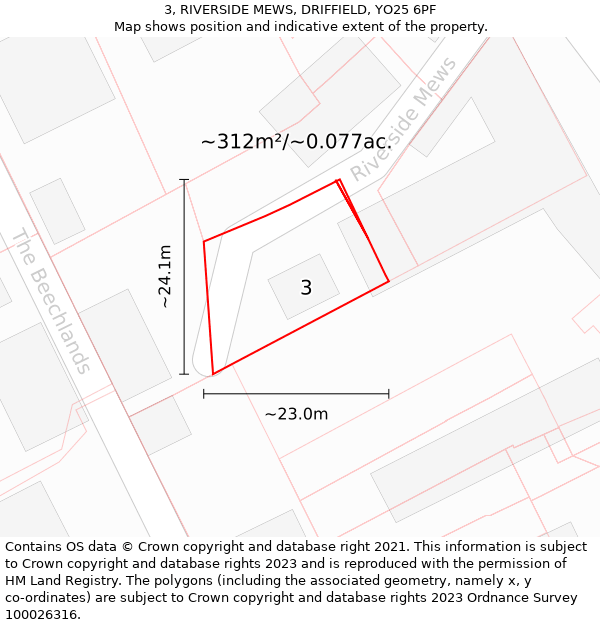 3, RIVERSIDE MEWS, DRIFFIELD, YO25 6PF: Plot and title map