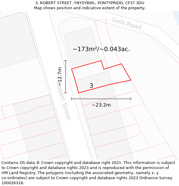 3, ROBERT STREET, YNYSYBWL, PONTYPRIDD, CF37 3DU: Plot and title map