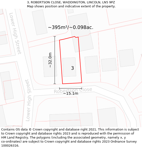 3, ROBERTSON CLOSE, WADDINGTON, LINCOLN, LN5 9PZ: Plot and title map