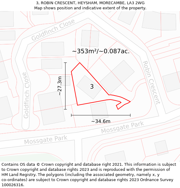 3, ROBIN CRESCENT, HEYSHAM, MORECAMBE, LA3 2WG: Plot and title map