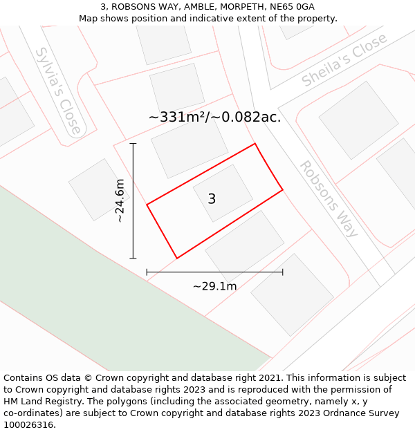 3, ROBSONS WAY, AMBLE, MORPETH, NE65 0GA: Plot and title map