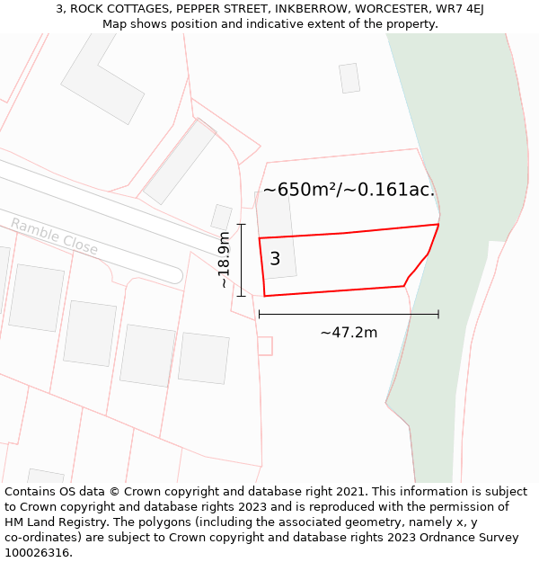 3, ROCK COTTAGES, PEPPER STREET, INKBERROW, WORCESTER, WR7 4EJ: Plot and title map