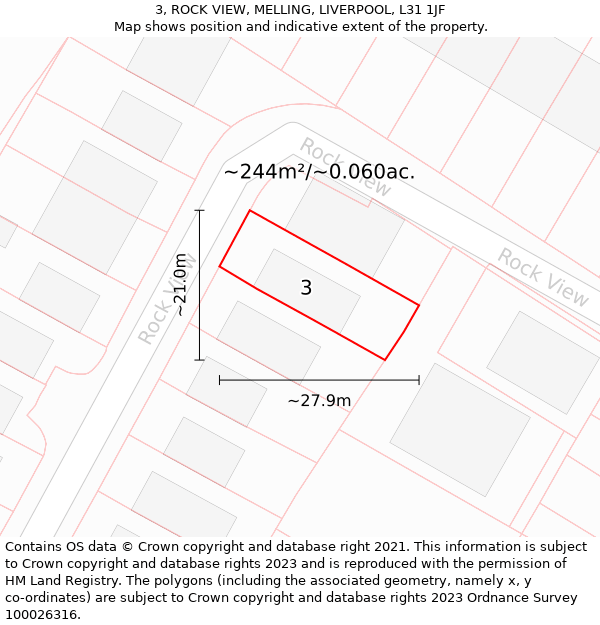 3, ROCK VIEW, MELLING, LIVERPOOL, L31 1JF: Plot and title map