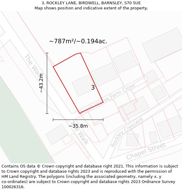 3, ROCKLEY LANE, BIRDWELL, BARNSLEY, S70 5UE: Plot and title map