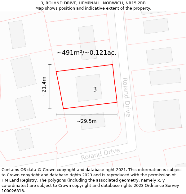 3, ROLAND DRIVE, HEMPNALL, NORWICH, NR15 2RB: Plot and title map