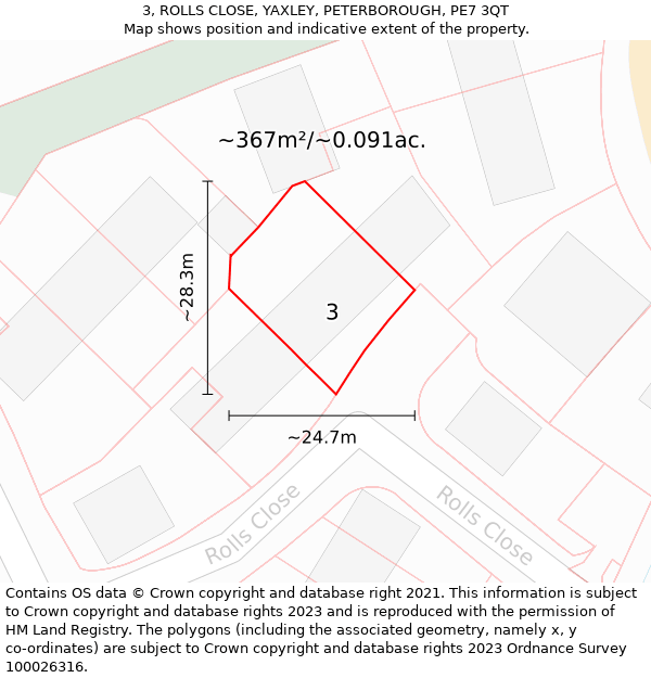 3, ROLLS CLOSE, YAXLEY, PETERBOROUGH, PE7 3QT: Plot and title map