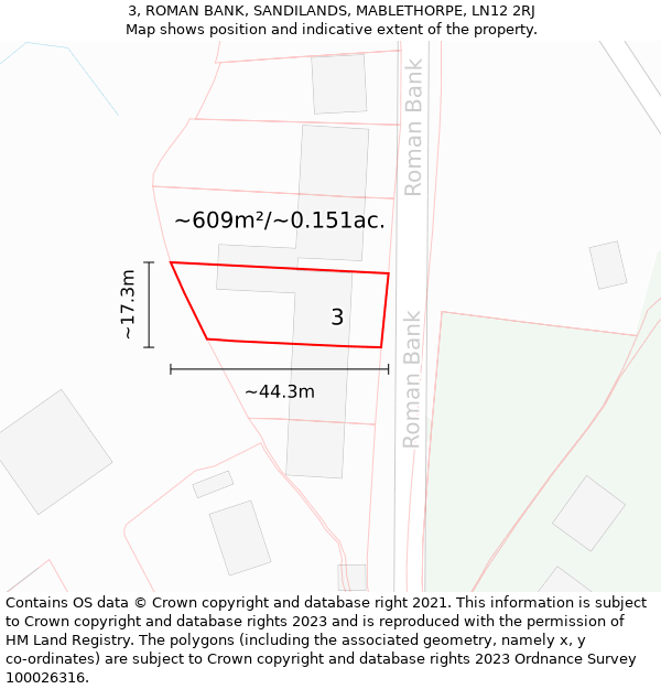 3, ROMAN BANK, SANDILANDS, MABLETHORPE, LN12 2RJ: Plot and title map