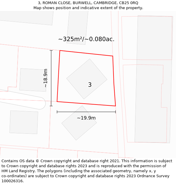 3, ROMAN CLOSE, BURWELL, CAMBRIDGE, CB25 0RQ: Plot and title map