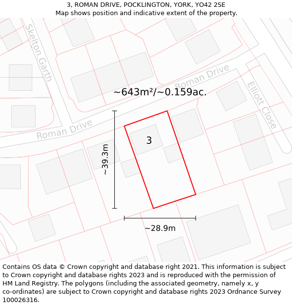 3, ROMAN DRIVE, POCKLINGTON, YORK, YO42 2SE: Plot and title map