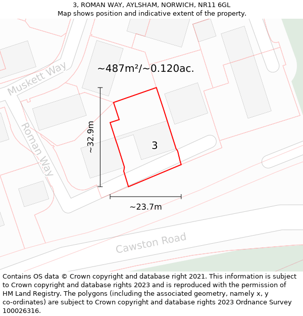 3, ROMAN WAY, AYLSHAM, NORWICH, NR11 6GL: Plot and title map