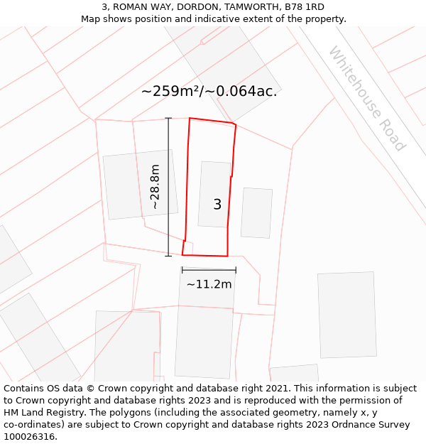 3, ROMAN WAY, DORDON, TAMWORTH, B78 1RD: Plot and title map