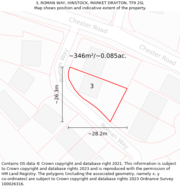 3, ROMAN WAY, HINSTOCK, MARKET DRAYTON, TF9 2SL: Plot and title map