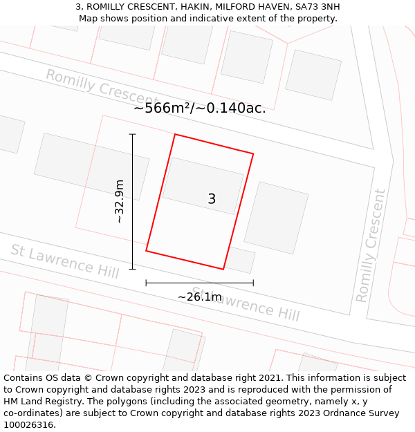 3, ROMILLY CRESCENT, HAKIN, MILFORD HAVEN, SA73 3NH: Plot and title map