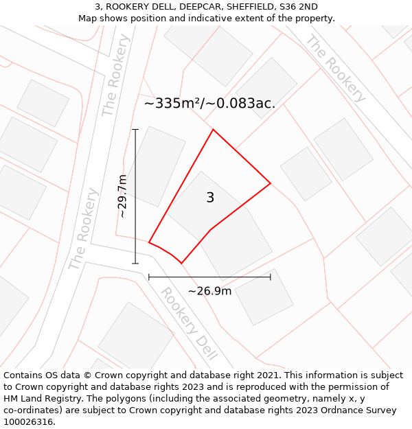 3, ROOKERY DELL, DEEPCAR, SHEFFIELD, S36 2ND: Plot and title map