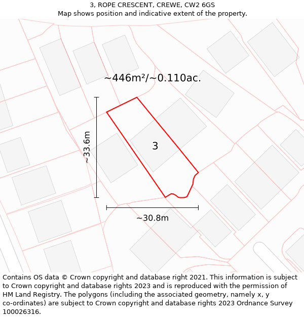 3, ROPE CRESCENT, CREWE, CW2 6GS: Plot and title map