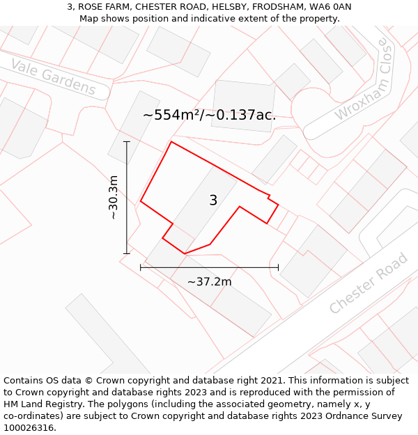 3, ROSE FARM, CHESTER ROAD, HELSBY, FRODSHAM, WA6 0AN: Plot and title map