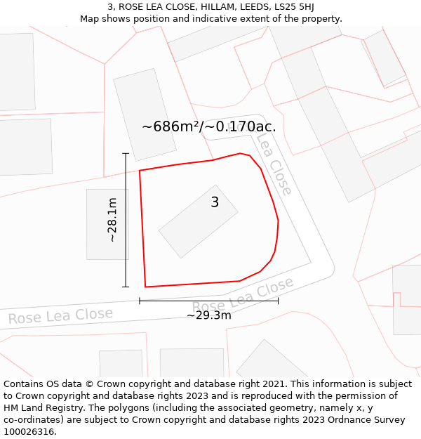 3, ROSE LEA CLOSE, HILLAM, LEEDS, LS25 5HJ: Plot and title map