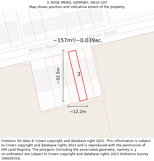 3, ROSE MEWS, GRIMSBY, DN33 1DT: Plot and title map