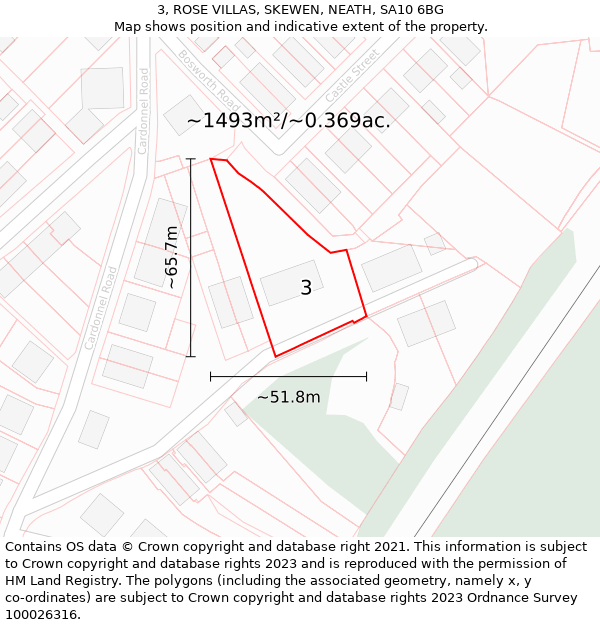 3, ROSE VILLAS, SKEWEN, NEATH, SA10 6BG: Plot and title map