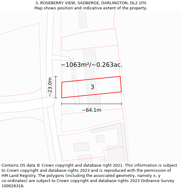 3, ROSEBERRY VIEW, SADBERGE, DARLINGTON, DL2 1FH: Plot and title map