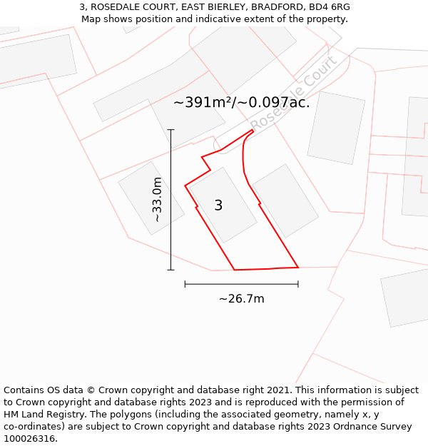 3, ROSEDALE COURT, EAST BIERLEY, BRADFORD, BD4 6RG: Plot and title map