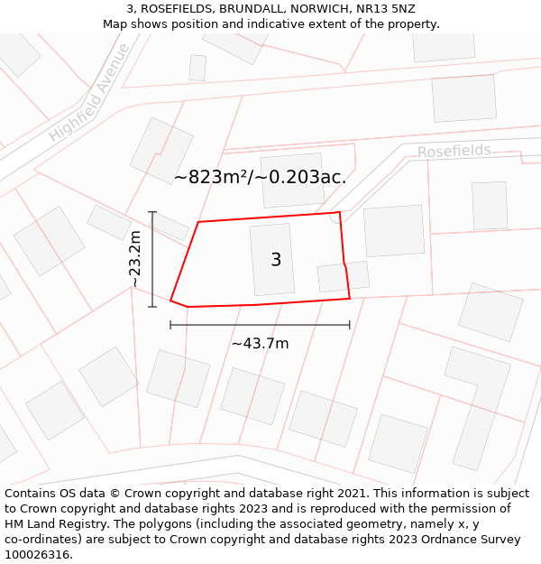 3, ROSEFIELDS, BRUNDALL, NORWICH, NR13 5NZ: Plot and title map