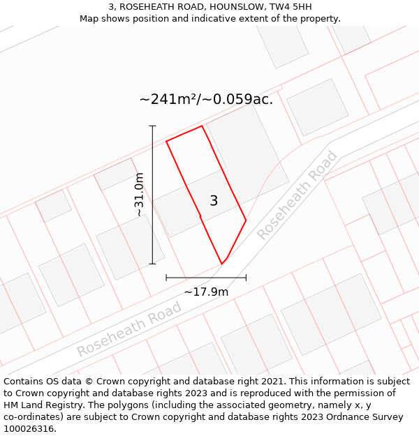 3, ROSEHEATH ROAD, HOUNSLOW, TW4 5HH: Plot and title map