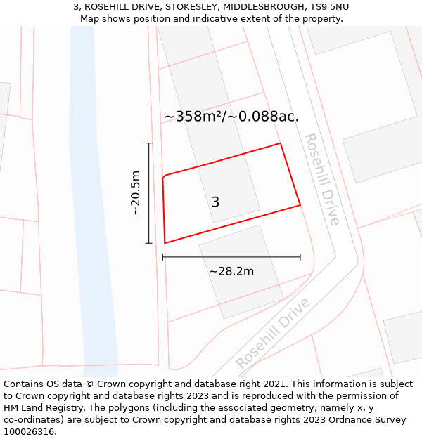 3, ROSEHILL DRIVE, STOKESLEY, MIDDLESBROUGH, TS9 5NU: Plot and title map