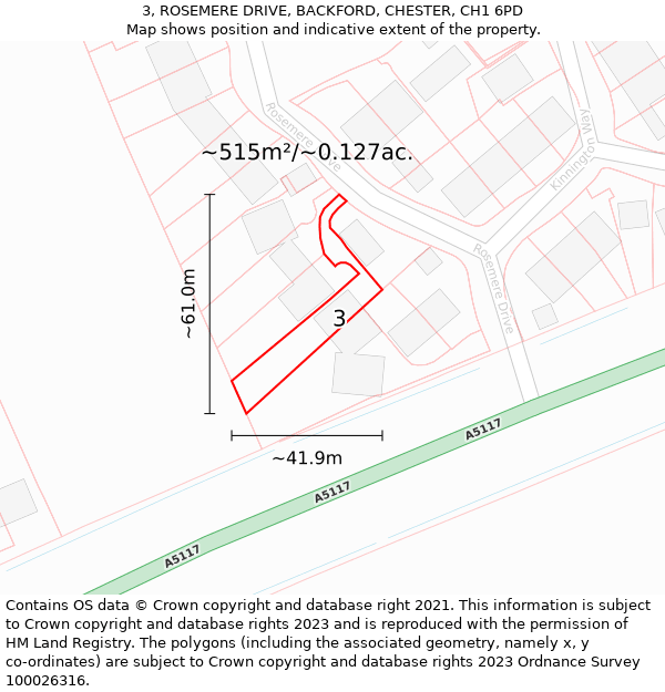 3, ROSEMERE DRIVE, BACKFORD, CHESTER, CH1 6PD: Plot and title map