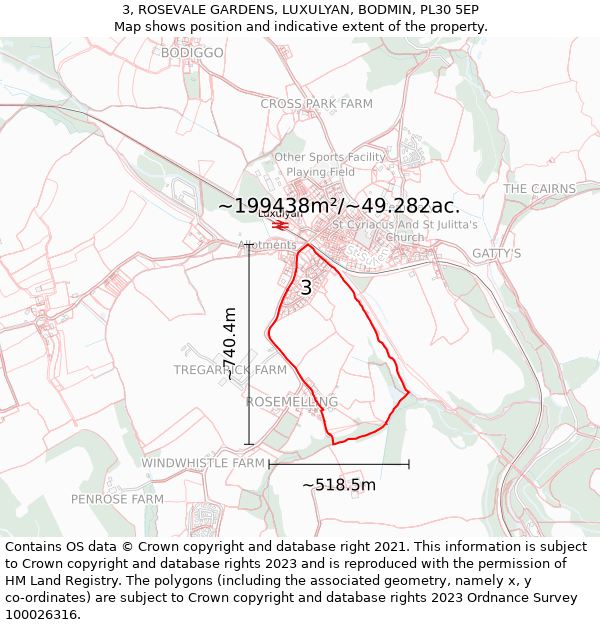 3, ROSEVALE GARDENS, LUXULYAN, BODMIN, PL30 5EP: Plot and title map