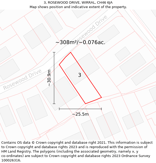 3, ROSEWOOD DRIVE, WIRRAL, CH46 6JA: Plot and title map