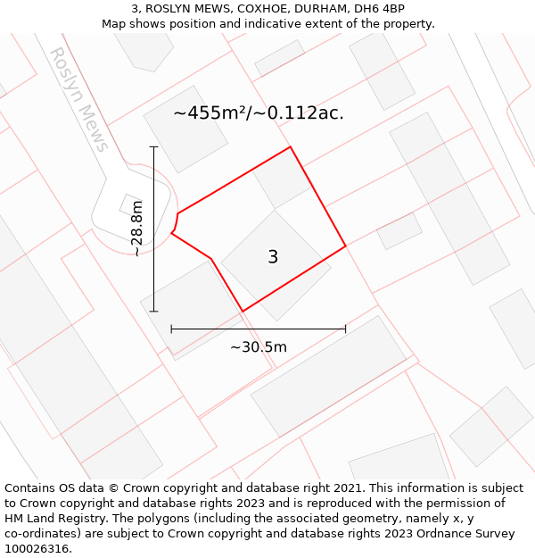 3, ROSLYN MEWS, COXHOE, DURHAM, DH6 4BP: Plot and title map