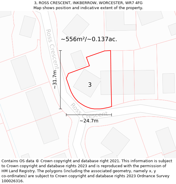 3, ROSS CRESCENT, INKBERROW, WORCESTER, WR7 4FG: Plot and title map