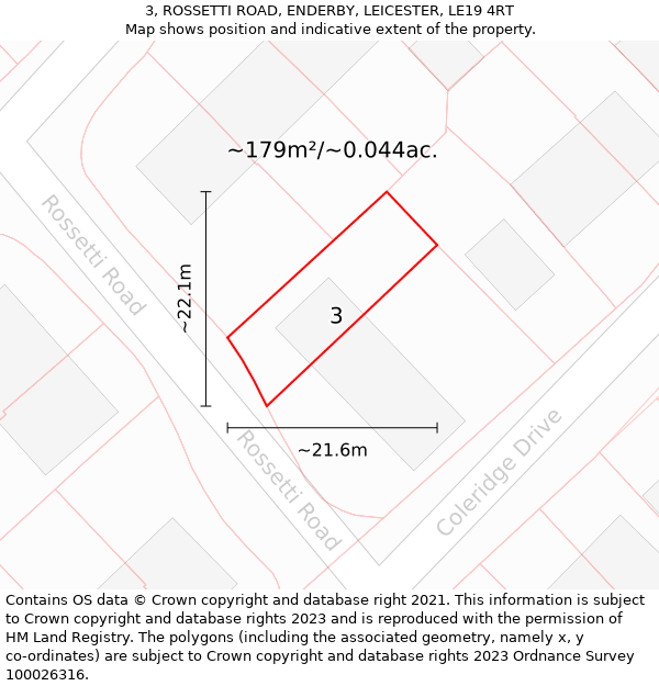 3, ROSSETTI ROAD, ENDERBY, LEICESTER, LE19 4RT: Plot and title map