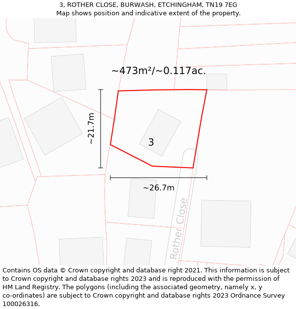 3, ROTHER CLOSE, BURWASH, ETCHINGHAM, TN19 7EG: Plot and title map