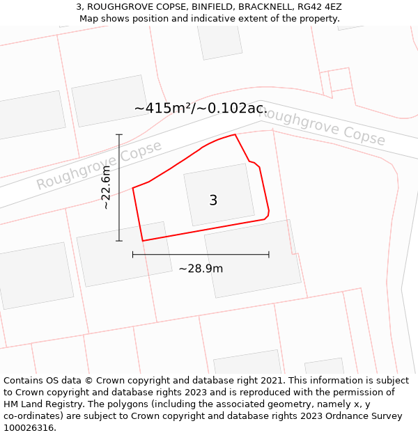 3, ROUGHGROVE COPSE, BINFIELD, BRACKNELL, RG42 4EZ: Plot and title map