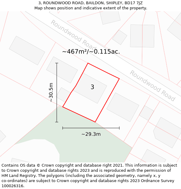 3, ROUNDWOOD ROAD, BAILDON, SHIPLEY, BD17 7JZ: Plot and title map